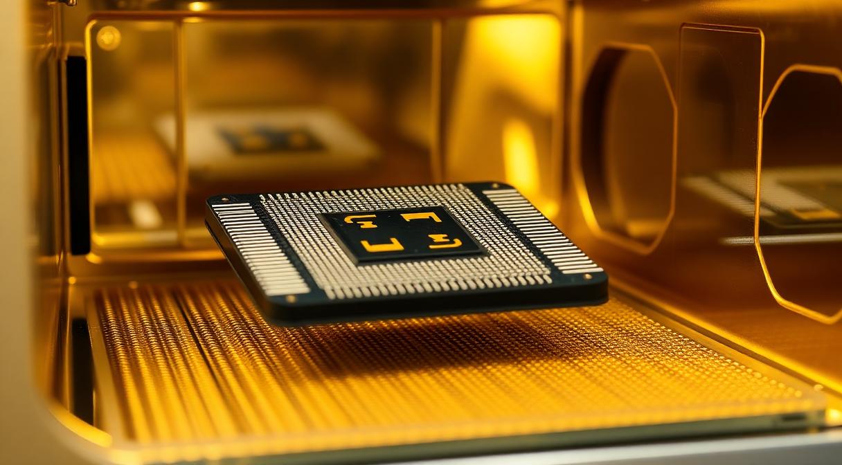 Superconducting quantum processor chip in a dilution refrigerator