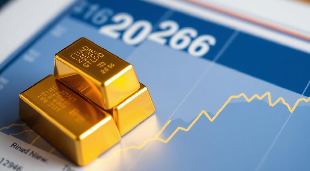 Gold bars sitting on top of a 2026 price-chart overlay